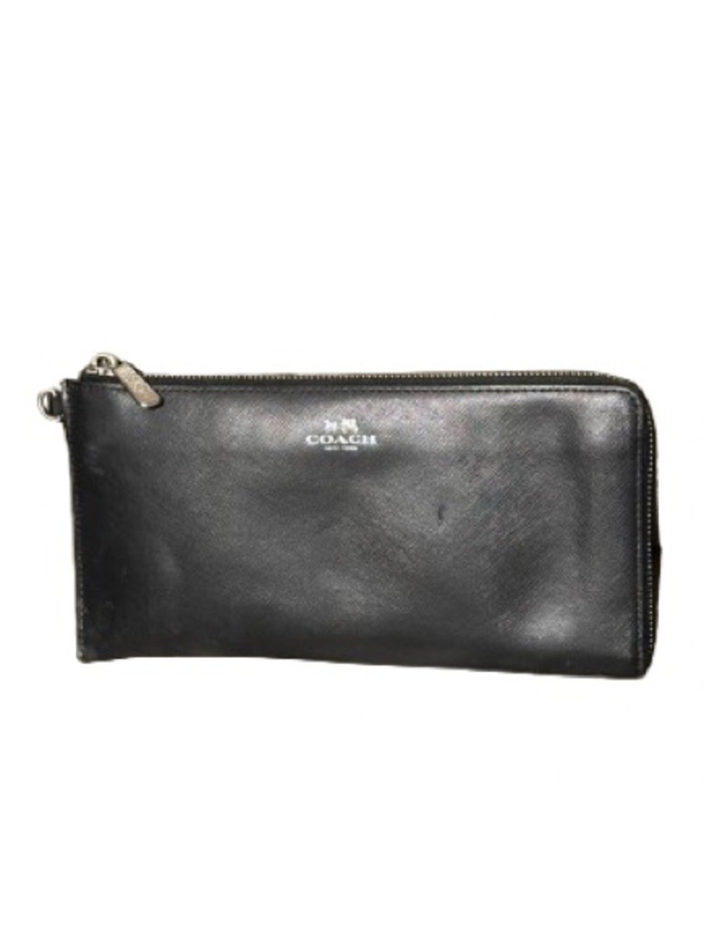 Coach Darcy Black Crosshatch Leather Zip Wallet Wristlet with Silver Hardware